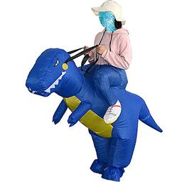 mewmewcat Bonito Adulto Traje de Dinossauro Inflável Terno Operado por Ventilador de Ar Andando Vestido de Fantasia Roupa de Festa de Halloween T-Rex Traje Animal Inflável Azul