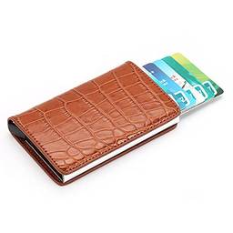 Sokg Porta-cartão de carteira PU protetor de capa de cartão RFID Bloqueio de botão de pressão Guia pop-up de crédito Anti-roubo para mulheres Homens Empresários