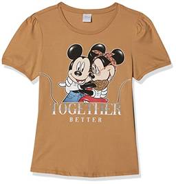 Camiseta Manga Curta Minnie e Mickey, Feminino, Disney, Marrom Claro, P
