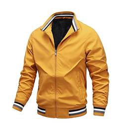 WSLCN Jaqueta bomber masculina leve softshell corta-vento primavera outono casaco, Amarelo (forro de lã), G