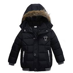WSLCN Casaco de inverno com capuz infantil inverno quente jaqueta longa casaco parca casaco, Preto, L(For 100cm)