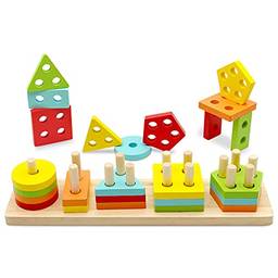 GKPLY Montessori Brinquedos para 1 2 3 Menino de 4 anos, Classificação Sensorial de Madeira e Brinquedo de Empilhamento para Crianças de 1 a 3, Brinquedo de Aprendizagem Educacional para Bebês, Reconh