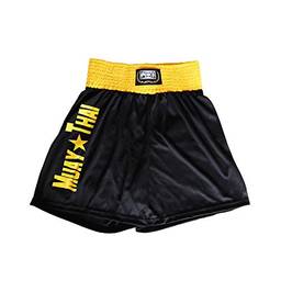 Punch Silk Shorts Muay Thai, Unissex, Preto/Amarelo, M