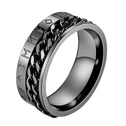 Holibanna Anel com letra viking elegante anel masculino joia de mão anel de aço de titânio 2.06x0.8cm Preto
