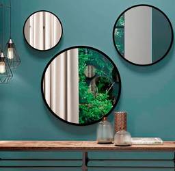 Trio Espelho Decorativo Vidro Redondo Suspenso Banheiro Sala