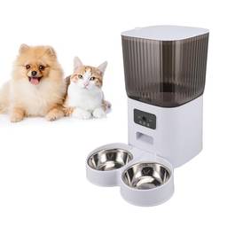 Alimentador Automático para Gatos, Dispensador de Alimentos Secos para Animais de Estimação Em Aço Inoxidável 304, Alimentador Automático para Cães e Gatos Internos (Tigela Dupla