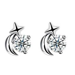 Holibanna 1 par de brincos de prata esterlina 925 Star Moon de cristal de zircônia brilhante brinco feminino ornamento de orelha joia