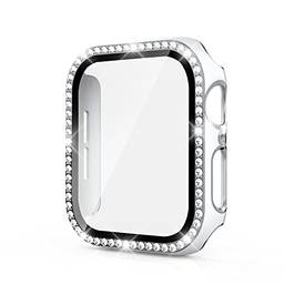 Bling PC Capa compatível com Apple Watch Series 4/5/6/SE,Alta definição,Antiarranhões Case para iWatch 40mm 44mm,Acessórios para relógios inteligentes,mulheres homens Cover,Prata branca