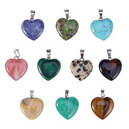 Holibanna 10 pingentes de pedra natural em forma de coração, berloques de pedra preciosa de cristal de cura para colar gargantilha