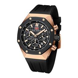 Relógio masculino casual exclusivo cronógrafo relógio à prova d'água luminoso calendário pulseira de silicone moda masculino Dourado MF0417G