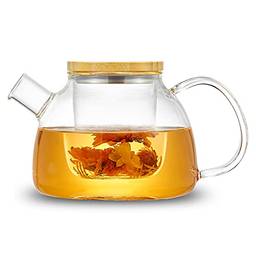 Bule de vidro de 34 oz/1000 ml com infusores de chá de vidro, chaleira de chá de vidro para chá a granel, com infusores transparentes removíveis para chá de flores desabrochando, conjuntos de chá idea