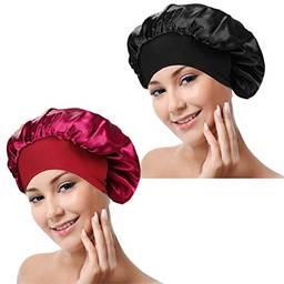 2 peças de touca de seda com elástico macio, touca de cetim respirável para dormir, adequada para cabelos longos, lisos e cacheados?LIANLI (R??????????)(2 peças)