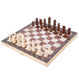 Jogo de xadrez de madeira dobrável conjunto de tabuleiro de xadrez magnético com armazenamento interior adultos crianças portátil viagem jogo de tabuleiro de xadrez