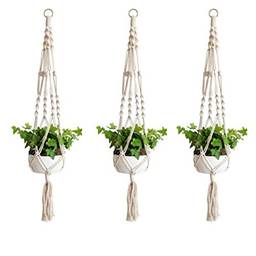 DOITOOL 3 peças de suporte de vaso de flores de corda de rede para macramê, ganchos de plantas para pendurar na parede, decoração de casa, M
