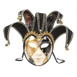 Toyvian Máscara veneziana de máscaras, máscara de de rosto inteiro, fantasia de carnaval, acessório de cosplay para festa de apresentação (azul, estilo de grão de rachadura), Preto, preto e dourado, feminino, 44*16*10cm