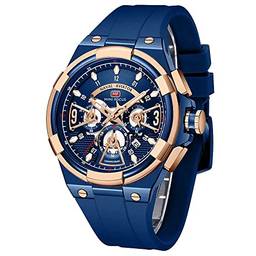 relógio masculino casual exclusivo cronógrafo à prova d'água luminoso calendário 24 horas Banda de silício moda de moda para masculino azul MF0402G