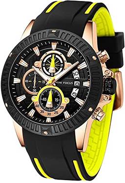 Relógio masculino moda esportivo cronógrafo impermeável de quartzo original MINI FOCUS amarelo Pulseira de silicone