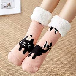 Miaoao Meias chinelo feminino de Natal meias quentes forradas de lã de malha antiderrapante e relaxantes meias térmicas de inverno