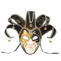 Toyvian Máscara veneziana de máscaras, máscara de de rosto inteiro, fantasia de carnaval, acessório de cosplay para festa de apresentação (azul, estilo de grão de rachadura), Preto, preto, dourado, 44*16*10cm