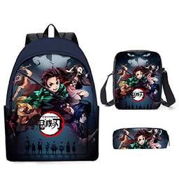 Bolsa escolar Demon Slayer, mochila de desenho animado anime com bolsas de ombro, bolsa lápis para meninas, meninos, adolescentes, viagens escolares, C,