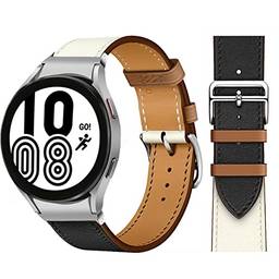 Pulseira de couro vintage de 20 mm compatível com Samsung Galaxy Watch 4 44 mm 40 mm/4 clássico 46 mm, pulseira de reposição impressa com padrão, pulseira ajustável sem lacuna,Ouro Preto