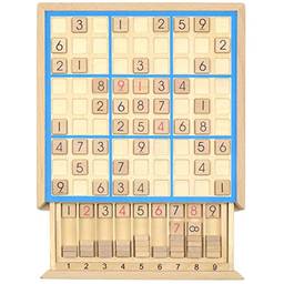 Jogo de Tabuleiro Sudoku de Madeira com Gaveta - 81 Grades Número Lugar Quebra-cabeça de Madeira para Crianças e Adultos (Linha Azul)