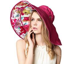 WSLCN chapéu feminino de aba larga com proteção solar dobrável, rosa, tamanho ?nico