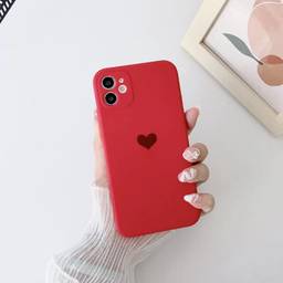 Capa compatível com iPhone 12, capa protetora fina com estampa de coração de silicone macio à prova de choque para mulheres e meninas - vermelha