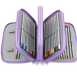 Hztyyier Estojo de lápis Oxford de grande capacidade, quatro camadas, 72 compartimentos, bolsa organizadora de lápis de cor, porta-lápis portátil com alça (roxo)
