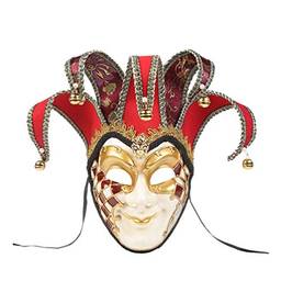 Toyvian Máscara veneziana de máscaras, máscara de de rosto inteiro, fantasia de carnaval, acessório de cosplay para festa de apresentação (azul, estilo de grão de rachadura), Vermelho, olho dourado, 44*16*10cm