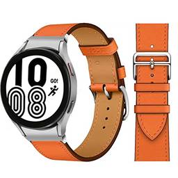 Pulseira de couro vintage de 20 mm compatível com Samsung Galaxy Watch 4 44 mm 40 mm/4 clássico 46 mm, pulseira de reposição impressa com padrão, pulseira ajustável sem lacuna,laranja