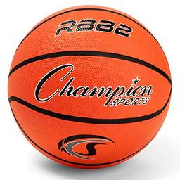 Champion Sports Basquete Júnior de borracha, resistente – Bolas de basquete e tamanhos – Equipamento de basquete premium, interior e exterior – Materiais de educação física (tamanho 5, laranja)