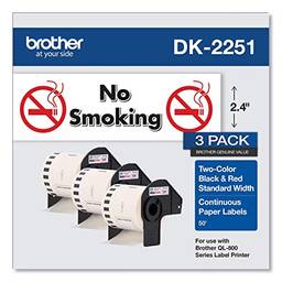 Etiquetas de comprimento contínuo Brother DK-22513PK, etiqueta preta/vermelha em fita de papel branco, 6 x 15 m, (3) rolos por caixa (DK22513PK)