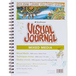 Strathmore Diário de mídia visual mista série 460-19 500, Velino, 23 x 30 cm, branco, 34 folhas