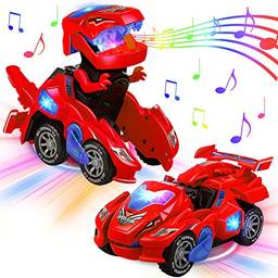 Transformando brinquedos de carro de dinossauro com luz led música deformação automática dino carro de corrida brinquedos de natal para crianças menino meninas crianças de 3 anos e até aniversário fer