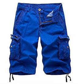 WSLCN Shorts Cargo de Algodão Bermuda Masculino com Vários Bolsos Calça Cortada de Verão Azul Cintura 40