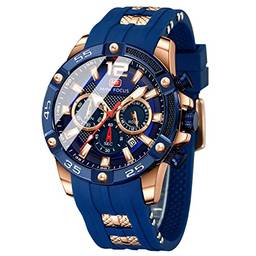 Relógio masculino moda original esportivo impermeável de quartzo cronógrafo azul classico de silicone relógios
