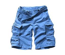 WSLCN Shorts Cargo de Algodão Masculino Calça Bermuda de Verão com Cinto Azul Tamanho XGG