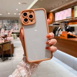 Capa transparente para iPhone 12, linda capa de acrílico rígido transparente com proteção de lente de câmera, à prova de choque, capa protetora de corpo inteiro compatível com iPhone 12, laranja