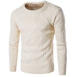 WSLCN Suéter masculino de gola redonda Coton suéter de tricô grosso pulôver de inverno, Bege, US L (Asia XXL)