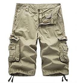 WSLCN Shorts Cargo de Algodão Bermuda Masculino com Vários Bolsos Calça Cortada de Verão Cáqui Cintura 38