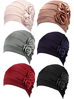 6 peças feminina turbante touca flor gorro vintage lenço na cabeça chapéu elástico para a cabeça?LIANLI (R??????????)(cores chiques)