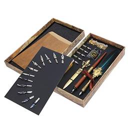 Conjunto de canetas, fonte vintage pena, kit de imersão com penas, coleção de artesanato, caligrafia, escrita (plumagem azul)