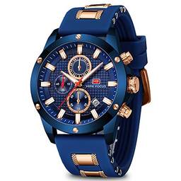 Relógio masculino esportivo casual Mini Focus (cronógrafo/à prova d'água/luminoso/calendário) pulseira de silicone moderna relógio de quartzo para homens, Azul