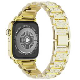 Pulseira de diamantes de brilhante para iWatch Series 7 6 5 4 3 SE, strass de aço inoxidável Strap compatível com Apple Watch 38mm 40mm 41mm 44mm 42mm 45mm,metal feminina Banda,Ouro