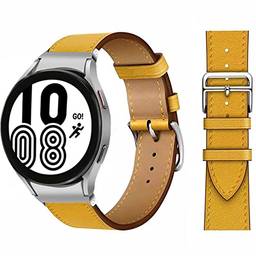 Pulseira de couro vintage de 20 mm compatível com Samsung Galaxy Watch 4 44 mm 40 mm/4 clássico 46 mm, pulseira de reposição impressa com padrão, pulseira ajustável sem lacuna,Amarelo âmbar