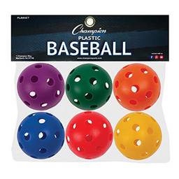 Champion Sports Beisebol de plástico, cores sortidas, conjunto de 6, 23 cm