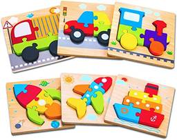 Quebra-cabeças de veículo de madeira GKPLY para 1 2 3 anos de idade, meninos, meninas, brinquedos educativos de desenvolvimento infantil, presente com 6 veículos, formas de cor montessori para bebês,