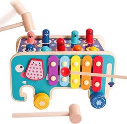 Carro de martelo multifuncional para cachorrinho GKPLY, brinquedo de engrenagem de xilofone para bebês e crianças, brinquedos de madeira montessori para crianças com mais de 1 ano de idade, presentes