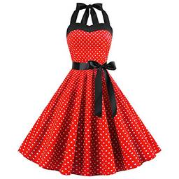 Vestido Feminino Vintage de Bolinhas Vestido de Festa de Gala Anos 50 Audrey Hepburn Vermelho G